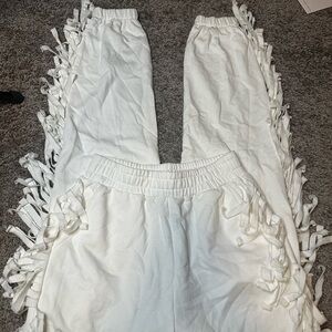 Women's White Fringe Joggers
